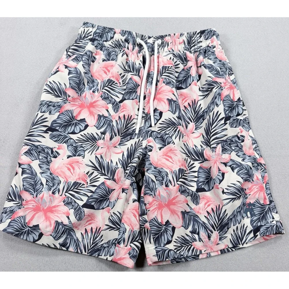 Caribbean Joe Men's Swim Trunks Size Small Blue Floral Tropical Mesh Lined